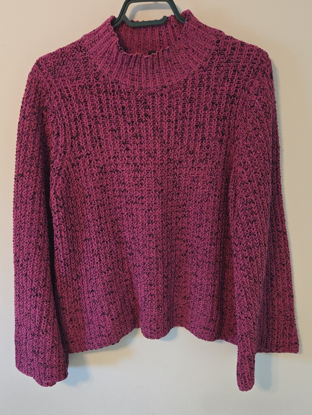 Jones New York Chunky Ribbed Mock Neck Sweater in Berry Cotton Blend